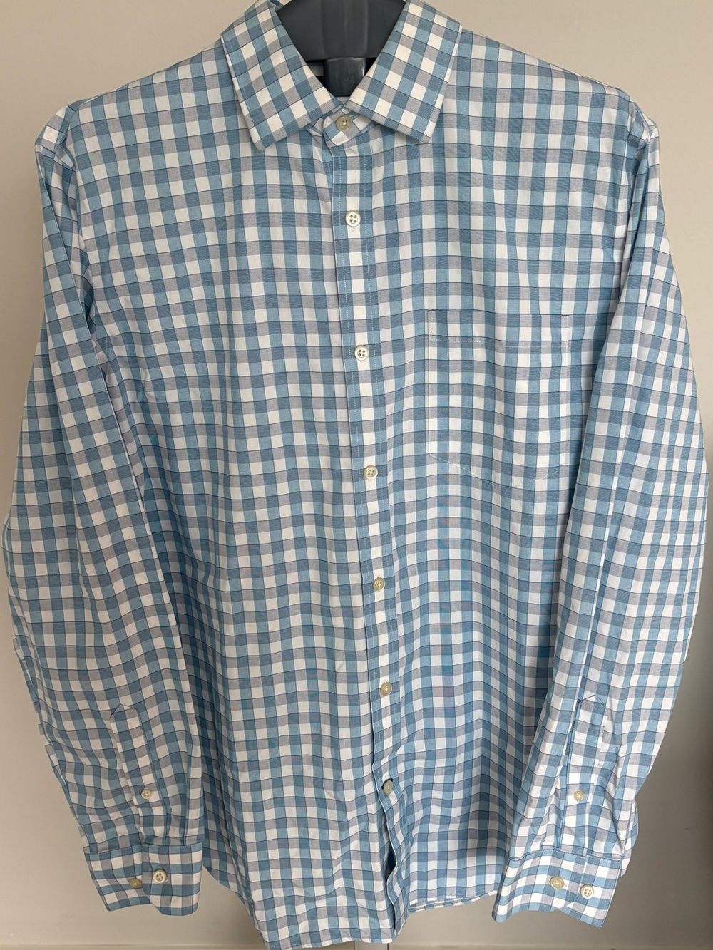 Banana Republic Men's L Cotton Blue White Check Dress Shirt Classic Button-Down